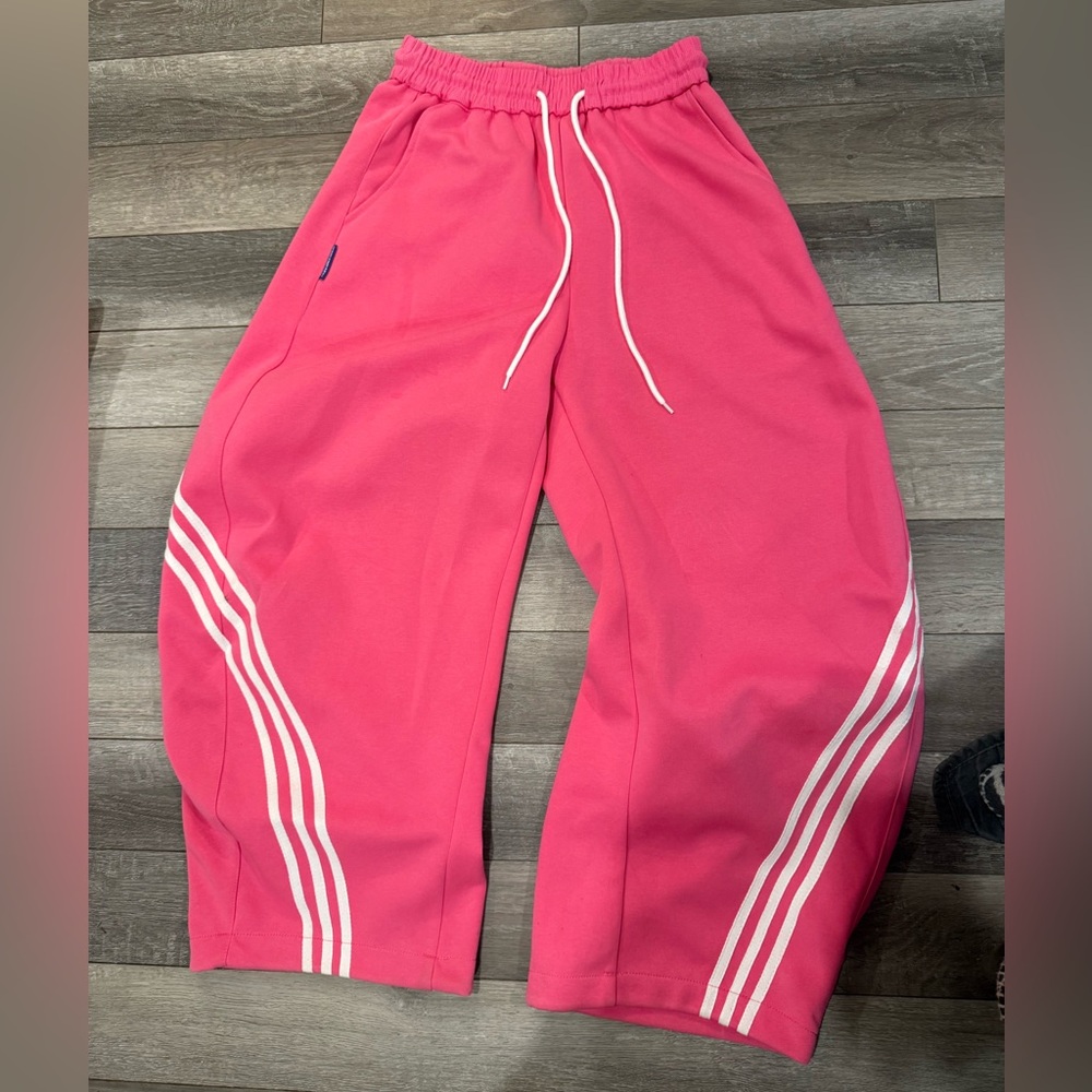 Wooden maker- Woman’s or kids track pants! Wide-barrel leg, with White Stripes